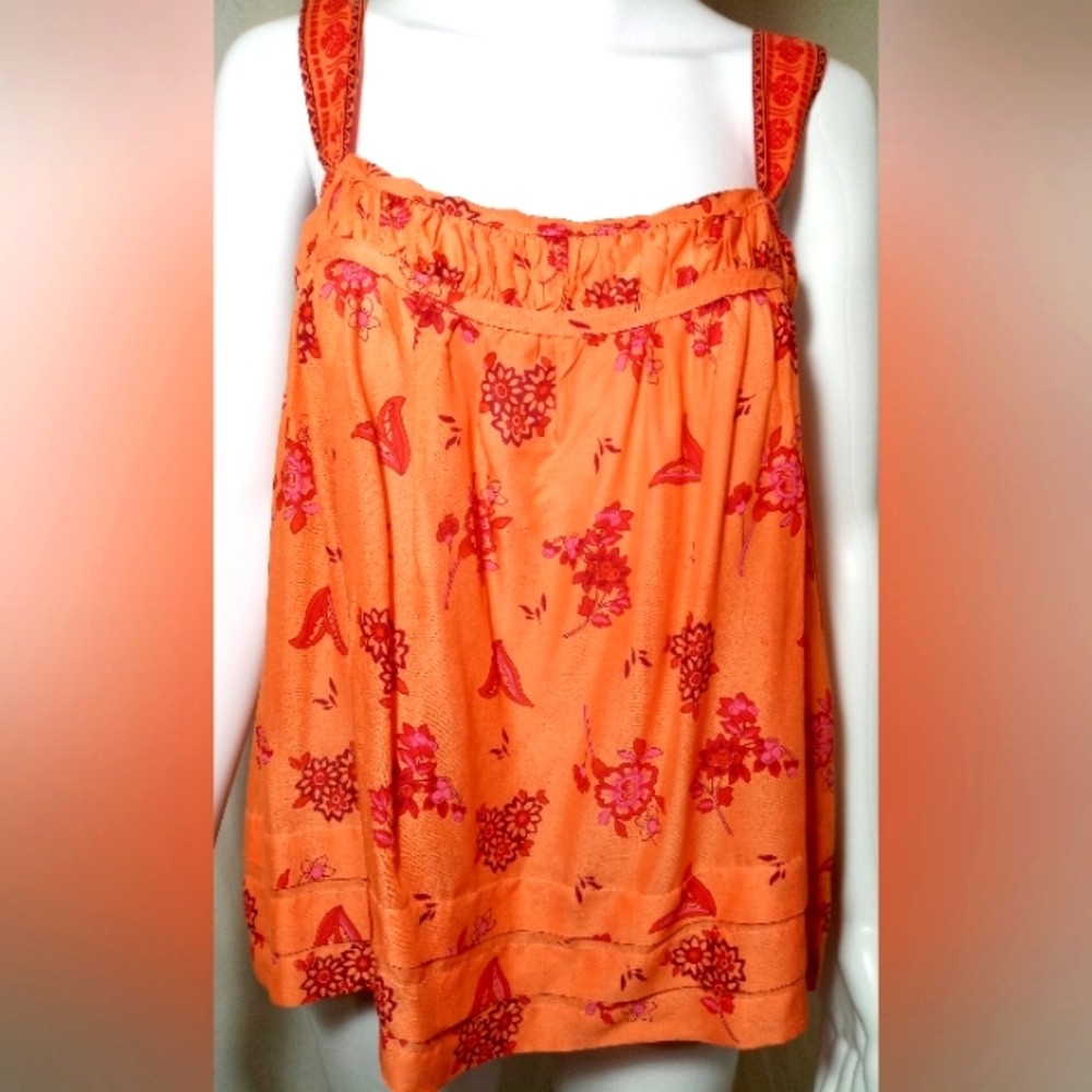 Anthropologie Orange Floral Print Clementine Tank